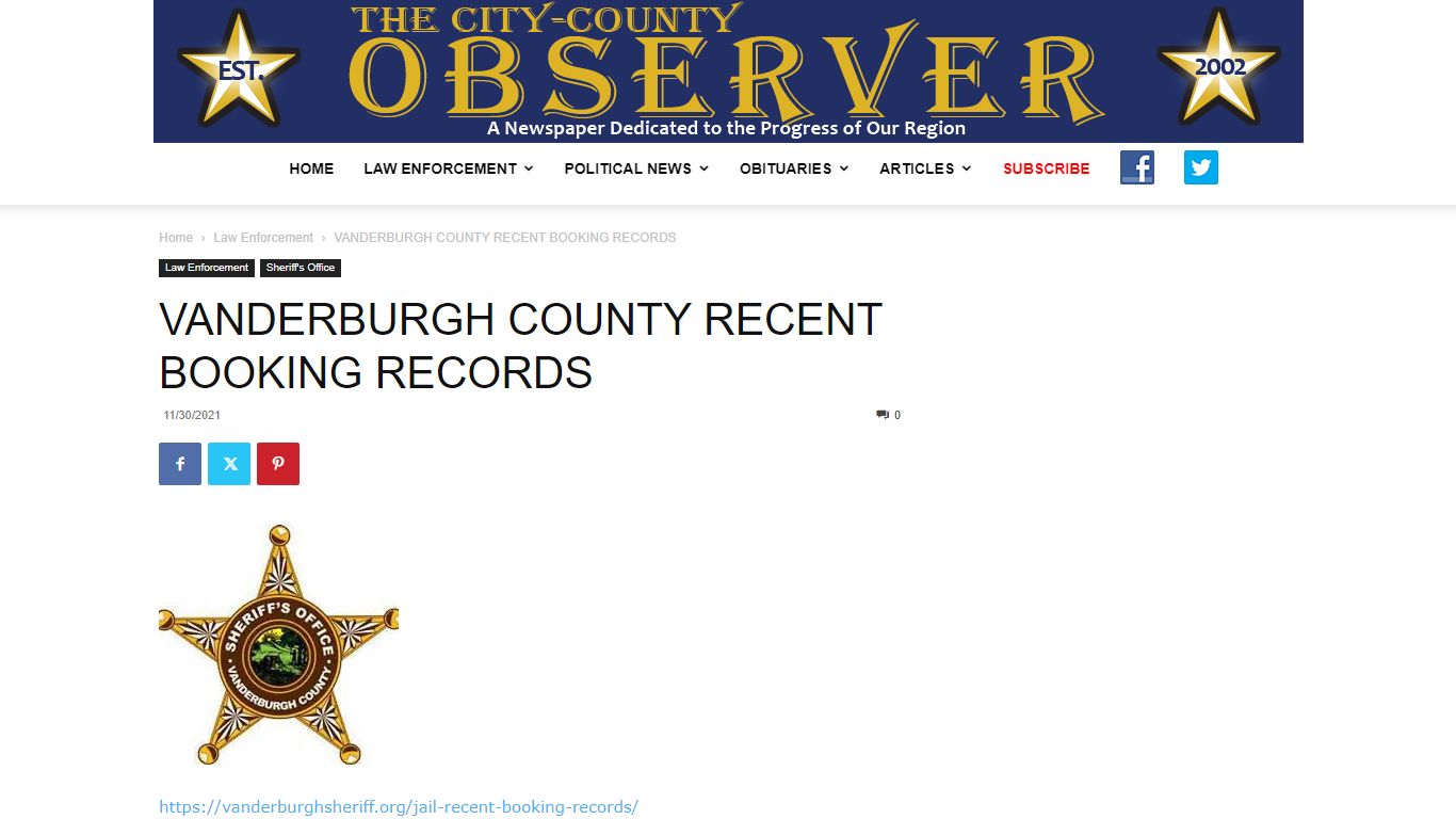 VANDERBURGH COUNTY RECENT BOOKING RECORDS